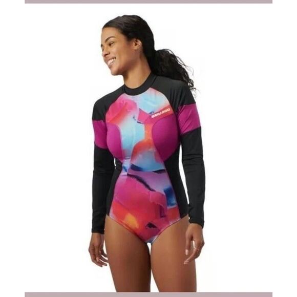Women's Sea-Doo Sz LARGE One Piece Rash Guard Swimsuit UV Protection Surfing NEW - Picture 1 of 3